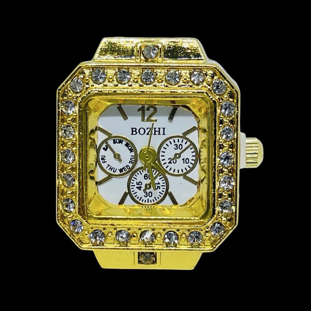 BOZHI Ring Watch Gold Design With Crystals New